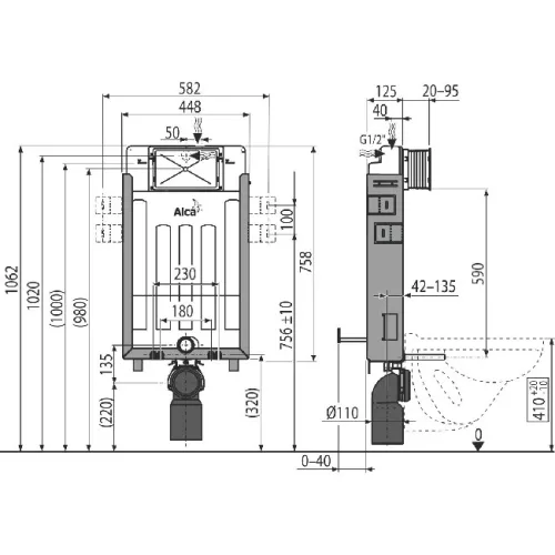 Alcaplast AM115 1000V Renovmodul beépíthető WC tartály befalazáshoz szellőzéses AM115/1000V