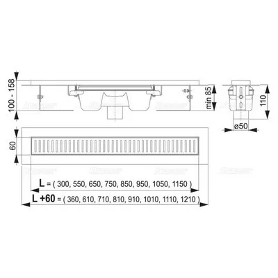 Alcaplast APZ1001-1150 zuhanyfolyóka peremmel perforált rácsokhoz (APZ1001-1150)