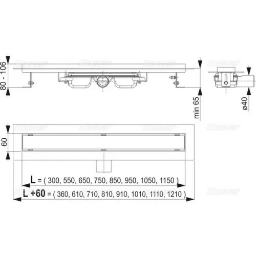 Alcaplast APZ106-300 Professional Low zuhanyfolyóka tömör rácsokhoz hosszméretek
