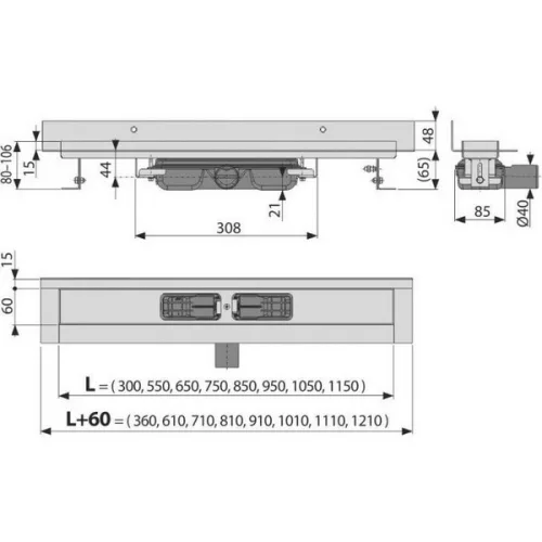 Alcaplast APZ116 Wall Low zuhanyfolyóka tömör rácsokhoz 300 mm APZ116-300