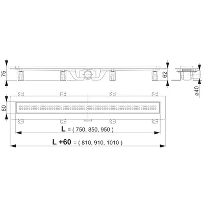 Alcaplast APZ9 750 zuhanyfolyóka szegéllyel KOMPLETT (APZ9-750)