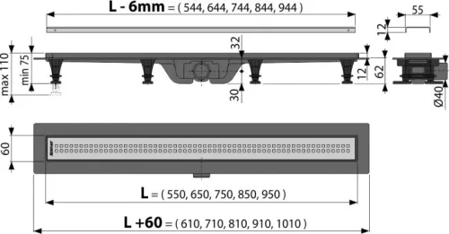 ALCA Folyóka szegéllyel 850 mm vastagsága padlóburkolattal 74mm,műanyag (APZ9-850M)