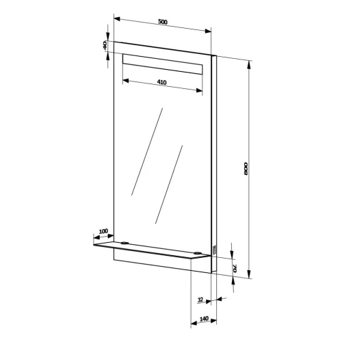 AQUALINE LED tükör világítással, üveg polc, billenő kapcsoló, 50x80cm (ATH52)