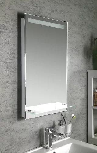 AQUALINE LED tükör világítással, üveg polc, billenő kapcsoló, 50x80cm (ATH52)