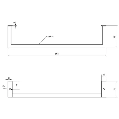 HANG törölközőtartó mosdó alá, 665x98mm, matt fekete (HG665)
