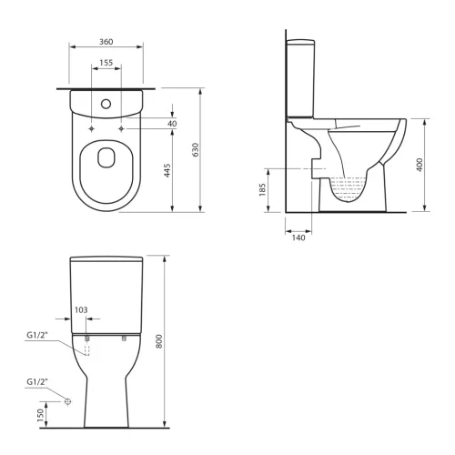 Aqualine TAVON RIMLESS monoblokkos WC, hátsó kifolyású, ülőke nélkül