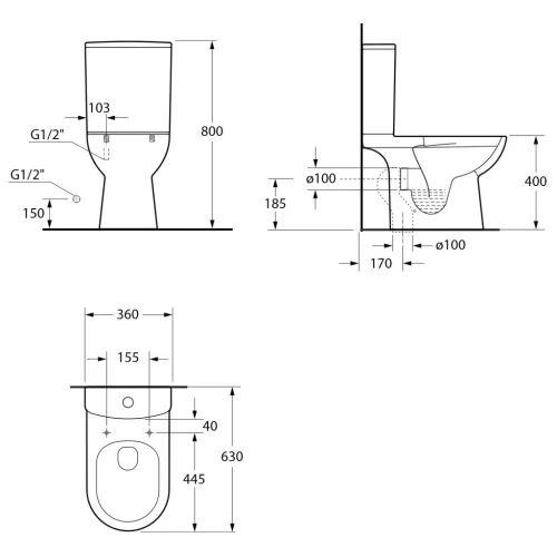 Aqualine IMALA RIMLESS Vortex monoblokkos WC, alsó/hátsó kifolyású