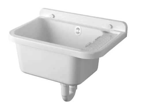 Aqualine Fali kiöntő rakodó felülettel, szifonnal, 50x34cm, PVC, fehér