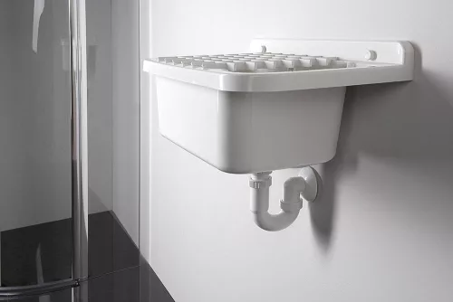 Aqualine Fali kiöntő rakodó felülettel, szifonnal, 50x34cm, PVC, fehér