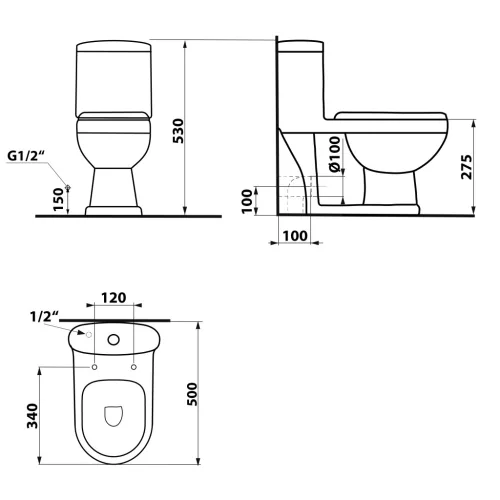 Aqualine PETIT WC monoblokkos gyermek WC alsó/hátsó kifolyású 53x50cm