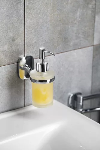 AQUALINE RUMBA fali szappanadagoló, tejüveg/króm (RB119)