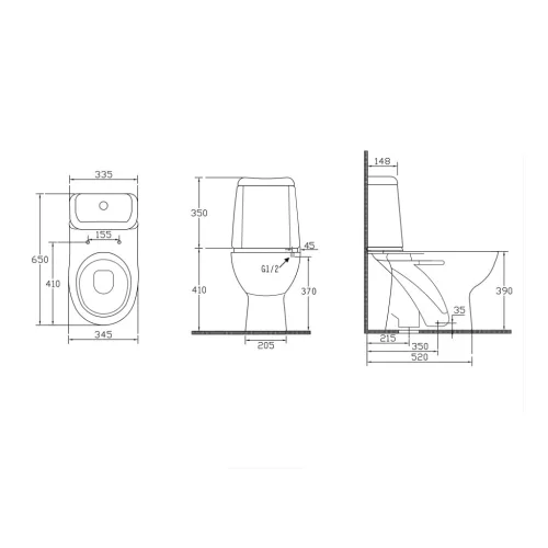 Aqualine RIGA monoblokkos WC, alsó kifolyású, duálgombos öblítőmechanika 34,5x65cm