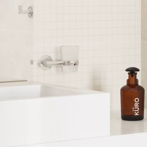 Ferro Torrente fogmosópohár és tartó szatén króm B03