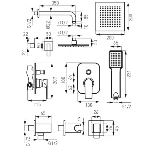 Ferro Algeo Square zuhanyrendszer komplett BAQ7P-SET1-S
