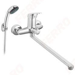   Ferro one fali mosdó- és kádtöltő csaptelep elforgatható kifolyó 322 mm fali tartós zuhanyszettel króm (BFO55A)
