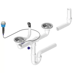Bruckner szifonkészlet túlfolyóval és bovdenes kiemelővel, 2 medencés, 6/4", DN40