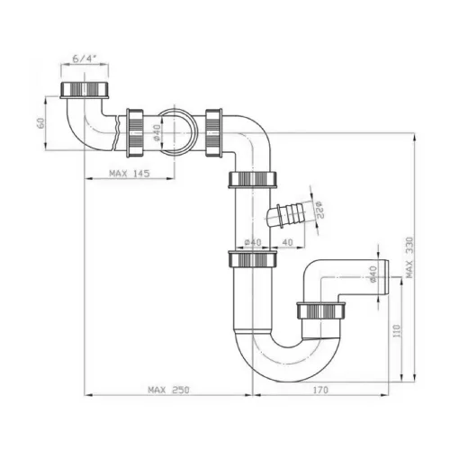 Bruckner mosogatószifon, 1"1/2, 40mm
