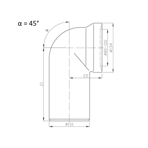 Bruckner WC lefolyó, átm:110mm, 45 fokos