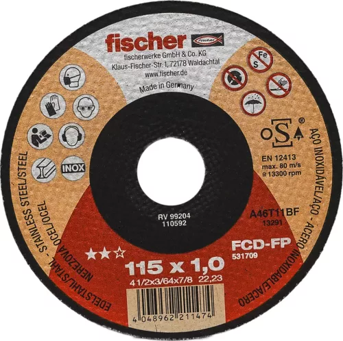 Fischer FCD-FP vágókorong 115 x 1,0 x 22,23 mm acélhoz és korrózióálló acélhoz (531709)
