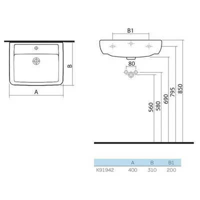 Kolo Rekord beépíthető mosdó szekrényhez szögletes 40 x 31 cm (FKK91942)