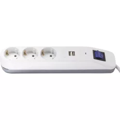   Asztali elosztó "ICE" 3-as kapcsolóval 2USB-vel 1.4m fehér-szürke 0014348100