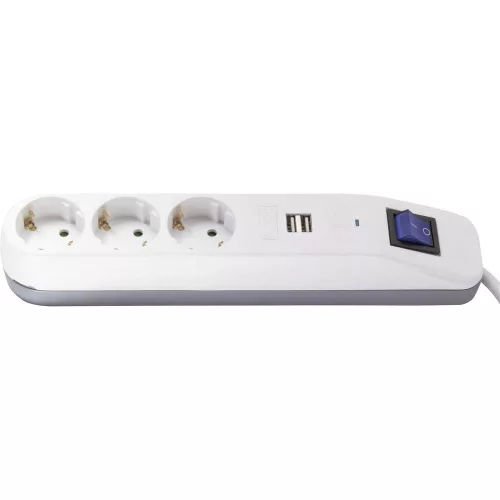 Asztali elosztó "ICE" 3-as kapcsolóval 2USB-vel 1.4m fehér-szürke 0014348100