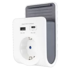   Földelt köztes csatl. aljzat 2xUSB (A-C) töltővel és mobiltartóval 0020770112