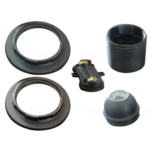 Foglalat E27, csillárfoglalat 2db gyűrűvel, fekete 0718H
