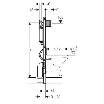 Geberit Duofix szerelőelem fali WC részére Omega öblítőtartállyal 112 cm GE-111.060.00.1
