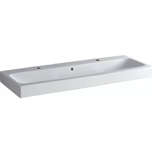 Geberit iCon beépíthető mosdó 120x48.5 cm két csaplyukkal túlfolyóval 124020000 rajza