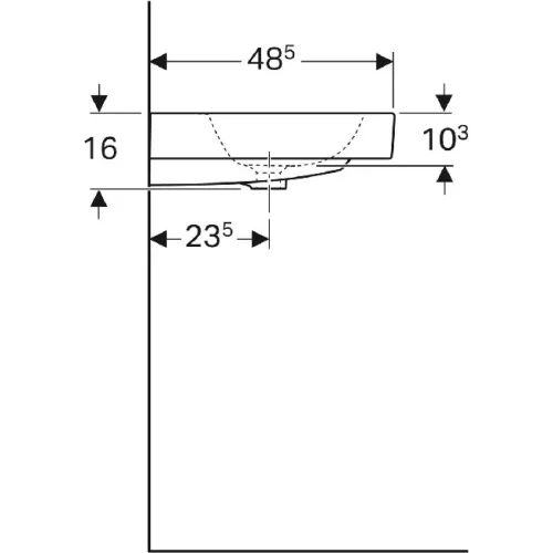 Geberit iCon beépíthető mosdó 120x48.5 cm csaplyuk nélkül túlfolyóval 124025000