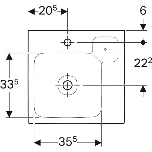 Geberit iCon beépíthető mosdó 50x48.5 cm csaplyukkal dekortál jobbra 124050000