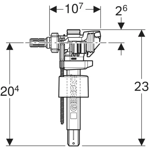Geberit 383 típusú töltőszelep, oldalsó vízcsatlakozás, 3/8", sárgaréz csatlakozócsonk (240.715.00.5)