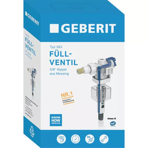 Geberit 383 típusú töltőszelep, oldalsó vízcsatlakozás, 3/8", sárgaréz csatlakozócsonk (240.715.00.5)