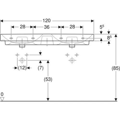 Geberit Smyle Square beépíthető dupla mosdó 120 cm GE-500.223.01.1