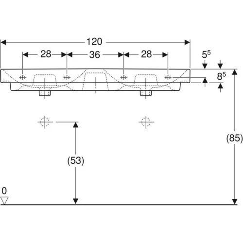 Geberit Smyle Square beépíthető mosdó 120 cm csaplyuk nélkül GE-500.224.01.1