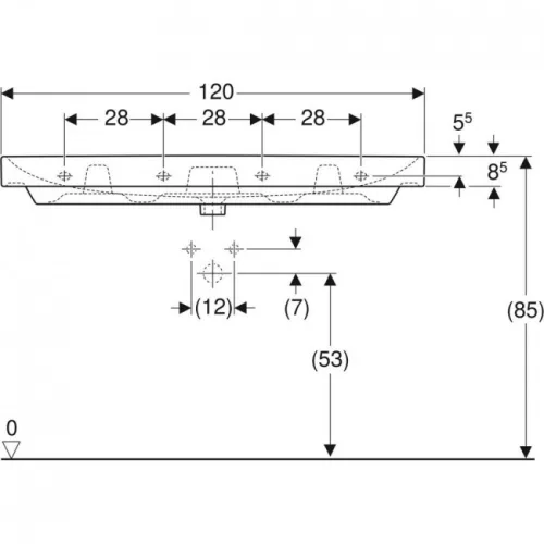 Geberit Smyle Square mosdó csaplyuk nélkül 120 cm GE-500.225.01.1