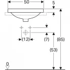 Geberit VariForm ovális beépíthető mosdó csaplyukas alul mázas 50cm GE-500.713.01.2 rajz2