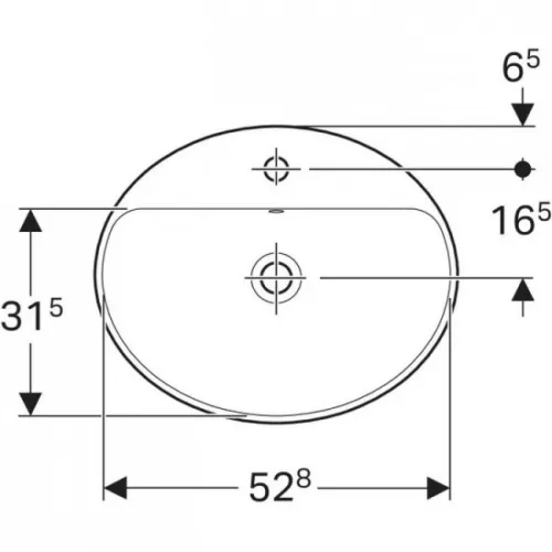Geberit VariForm ovális beépíthető mosdó csaplyukas alul mázas 55cm GE-500.721.01.2 rajz3