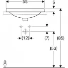 Geberit VariForm beépíthető szögletes mosdó 55x40 alul mázas GE-500.737.01.2 rajz2