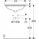 Geberit VariForm alulról beépíthető szögletes mosdó 53x44 cm fehér GE-500.761.01.2 rajz2