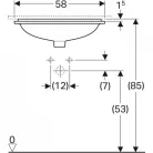 Geberit VariForm alulról beépíthető szögletes mosdó 58x49 alul mázas GE-500.765.01.2 rajz2