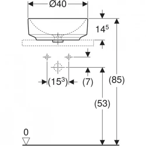 Geberit VariForm pultra ültethető mosdó kerek 40 cm GE-500.768.01.2 rajz2