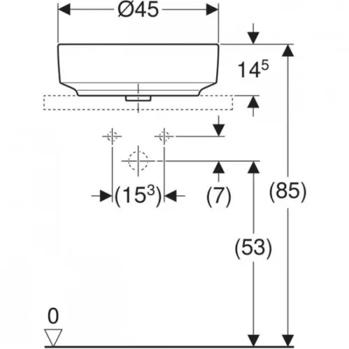 Geberit VariForm pultra ültethető kerek mosdó csaplyukkal 45 cm GE-500.769.01.2 rr