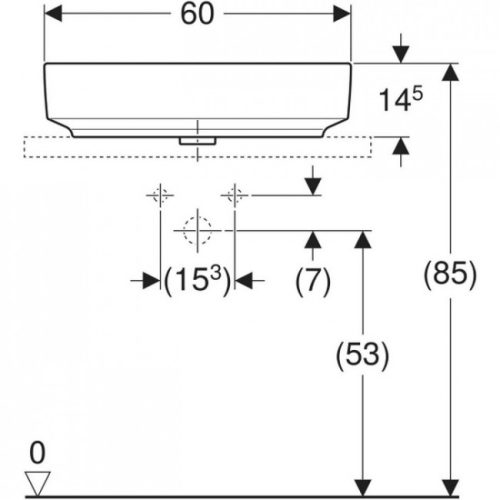 Geberit VariForm pultra ültethető mosdó csaplyukkal 60x45 GE-500.780.01.2 rajz2