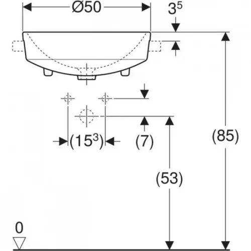 Geberit VariForm félig beépíthető kerek mosdó 50 cm GE-500.782.01.2 rajz2