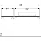 Geberit VariForm szekrény pultra ültethető mosdóhoz 2 fiókkal fehér 135cm rajz2