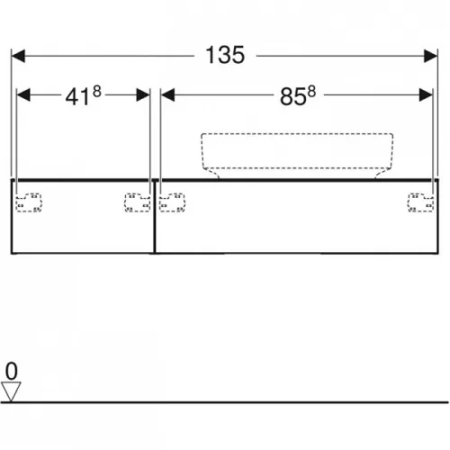 Geberit VariForm szekrény pultra ültethető mosdóhoz 2 fiókkal fehér 135cm rajz2