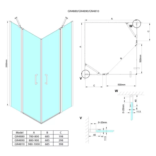 Gelco LORO sarokbelépős zuhanykabin nyílóajtóval, fixrésszel, 1000x800mm