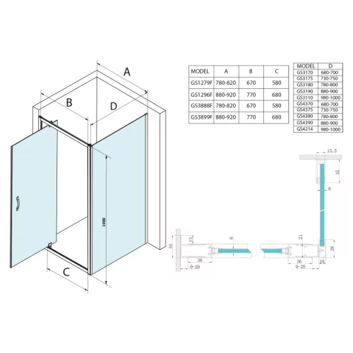 Gelco SIGMA SIMPLY szögletes zuhanykabin, 800x700mm, jobbos/balos, transzparent üveg